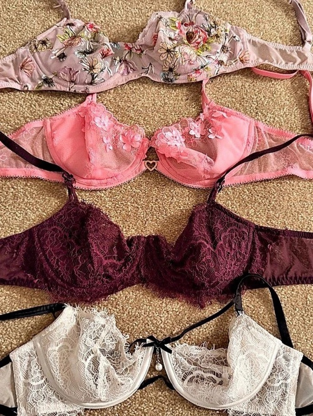 Victoria's Secret Floral Lace Bras Pink & White